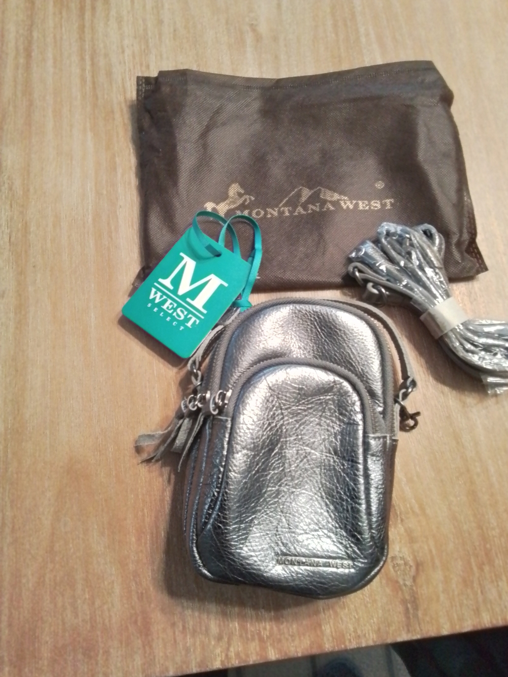 Montana West Genuine Leather Metallic Silver Crossbody Mini Bag